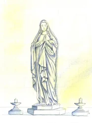Uma estátua da Bem-aventurada Virgem Maria, 2001 (w - c no papel)