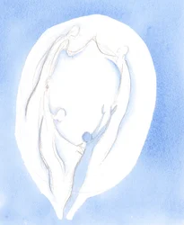 Depois da confissão, da absolvição, da oração e da penitência, vi-me elevado - como o Senhor me explicou - à "dança" das Três Pessoas Divinas, 2005 (aguarela sobre papel)