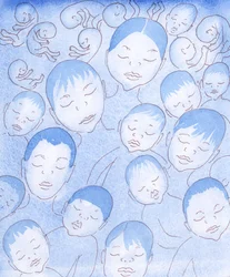 Todas as criancinhas que morreram e que estavam livres do pecado pessoal - quer tenham sido abortadas, abortadas, dadas à luz com vida, mas logo depois morreram, ou viveram gravemente deficientes e incapazes de escolher - são agora felizes, 2005 (aguarela 