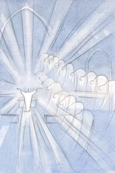 Anjos e Santos curvam-se em adoração à oferta de Cristo: "Por Ele, com Ele, Nele", 2001 (w - c no papel)