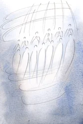 Anjos cercaram o santuário, orando sob a luz do Céu., 2001 (w - c no papel)