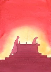 Com o passar dos anos, um sacerdote sai do altar e outro segue seus passos para oferecer o Santo Sacrifício, 2003 (w - c no papel)