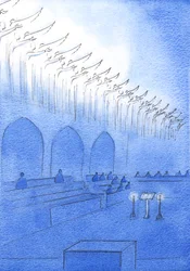 Enquanto pedíamos aos santos que orassem por nós na liturgia, eu vi os santos na glória, com as mãos estendidas, enquanto intercediam por nós que oramos abaixo, 2003 (w - c no papel)