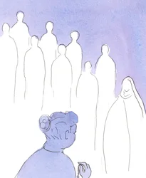 Enquanto rezamos o Rosário, os Santos se unem na primeira metade da &39;Ave Maria&39;, rezando conosco para honrar Nossa Senhora e glorificar seu filho, Jesus., 2004 (c - c no papel)