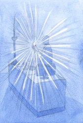 Na festa do &39;Corpus Christi&39; (o Sagrado Corpo e Sangue de Cristo) raios brilhantes de luz emanaram da Hóstia elevada, 2001 (w - c no papel)