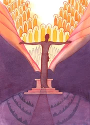 Na missa, é como se um Cristo gigantesco estivesse no altar, para estender a mão e rasgar o véu que esconde o Céu da Terra, 2005 (aguarela sobre papel)