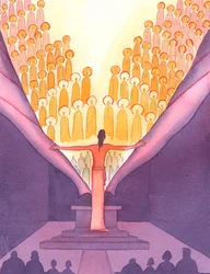 Na missa, é como se um Cristo gigantesco estivesse no altar, para estender a mão e rasgar o véu que esconde o Céu da Terra, 2005 (aguarela sobre papel)
