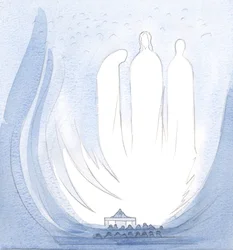 Na missa, minha alma foi elevada à alegria da Santíssima Trindade; Eu estava perto da Santa Mãe de Cristo, perto do véu que esconde o céu da terra, 2000 (w - c no papel)