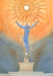 Em cada missa, Cristo intercede por nós junto do Pai invisível, enquanto todos os santos olham de cima, maravilhados e agradecidos, 2005 (aguarela sobre papel)