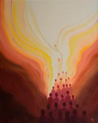 Em cada Missa, alcançamos e encontramos o Pai através do Sacrifício de Cristo nossa Cabeça, unidos uns com os outros e com Ele, 2002 (óleo a bordo)