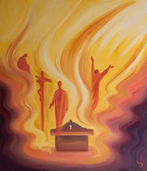 Na Missa estamos presentes a cada mistério da vida de Cristo, 2001 (óleo a bordo)