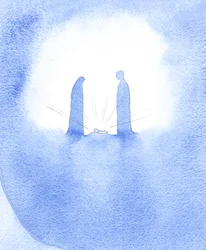 Ao ver o bebê milagroso (cuja mãe estava diante dele em santidade ainda virginal), São José foi fortemente recompensado por sua fé., 2001 (w - c no papel)