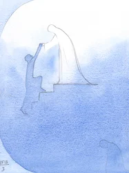 Implorando ajuda por uma alma que partiu, vi nossa Santíssima Senhora estender as mãos, inclinando-se sobre a &39;borda&39; do Céu, levando-o à glória., 2001 (w - c no papel)
