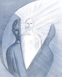 Pela verdadeira contrição e adoração abnegada, podemos irromper para encontrar o Cristo vivo e radiante em nossas imagens mentais infantis, 2001 (w - c no papel)