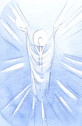 Cristo ressuscitado e glorioso está realmente presente no Santíssimo Sacramento. Com túnica de padre, Ele ora ao Pai de nosso nome, 2001 (w - c no papel)