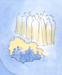 Cristo e os seus santos no céu olham com grande ternura para os seus amigos terrestres que meditam na sua Paixão, 2002 (w - c no papel)