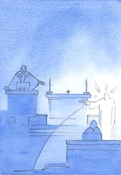 Cristo apareceu diante de mim, com o braço levantado para indicar o púlpito onde, ele me disse, a verdade é falada sobre Deus e o Homem, 2003 (w - c no papel)