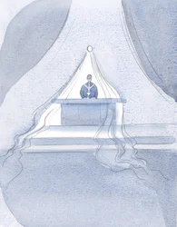 Cristo puxa para o céu - como se embrulhado em um pano fino - aqueles que comeram o alimento divino nesta festa., 2001 (w - c no papel)