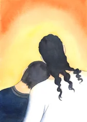 Cristo convidou-me a descansar no Seu ombro. Ele podia ver como eu estava doente e exausto, enquanto O recebia na Sagrada Comunhão, 2005 (aguarela sobre papel)