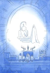 Cristo está entronizado acima de nós, na glória, em nossa Novena e Benção, que é como uma festa celestial. Nossa mãe Maria está alegremente perto, 2002 (w - c no papel)