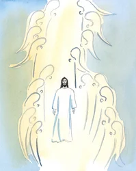 Cristo está substancialmente presente connosco na igreja, no tabernáculo, e está presente no altar na Consagração da Missa, 2005 (aguarela sobre papel)