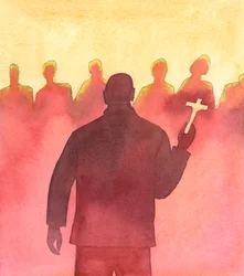 Cristo olha com alegria para um homem que outrora esteve envolvido em actividades violentas e criminosas e que agora viaja por todo o lado, falando aos jovens sobre a "vida em Cristo" e trabalhando para os conduzir ao caminho certo e para os afastar de tud