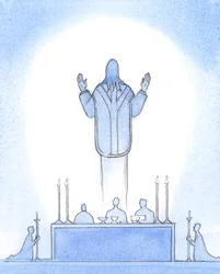 Cristo nosso Senhor ressuscitado esteve presente sobre o altar, como se subisse do túmulo, com as mãos levantadas ao Pai, intercedendo por nós que cremos Nele, nosso Sumo Sacerdote., 2003 (c - c no papel)
