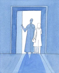 Cristo salientou a verdade de que, com a minha decisão de comungar plenamente como católico, arrisquei a dor e a perseguição, por amor a Ele - tal como muitos dos Seus seguidores na Sua vida terrena e em todas as épocas, 2005 (aguarela sobre papel)