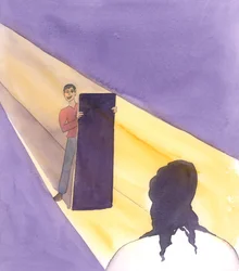 Cristo disse que uma pessoa que professa amar Cristo enquanto se recusa a guardar os Mandamentos ou a fazer a Vontade de Cristo noutros assuntos é como um homem que segura uma porta, 2005 (aguarela sobre papel)