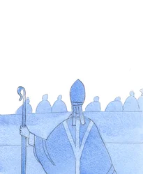Cristo vê, como um dos tristes erros da Igreja atual, a incapacidade de alguns membros do clero para dizerem as verdades necessárias, 2005 (aguarela sobre papel)