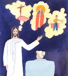 Cristo disse-me quão pouco a Cruz é mencionada pelos pregadores e professores de hoje: a Cruz em que Ele sofreu por causa dos pecados graves já não é mencionada, 2005 (aguarela sobre papel)