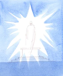 Cristo estava presente na glória, na Consagração, radiante de majestade divina, revelando-se como Deus verdadeiro, feito homem, que na sua humildade aceitou a perseguição e a morte, 2005 (aguarela sobre papel)
