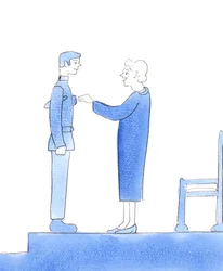 Os cristãos que servem Cristo tão bem que vão diretamente para o Céu quando morrem são como os soldados corajosos que foram tão heróicos que a sua coragem é reconhecida pela Rainha, 2004 (aguarela sobre papel)