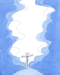 O Sacrifício de Cristo do Calvário, reapresentado na Missa de forma sacramental, é o sacrifício "perfumado" cujo aroma - de obediência e amor - sobe ao Céu, dá louvores dignos ao Pai e é todo-suficiente, 2005 (aguarela sobre papel)