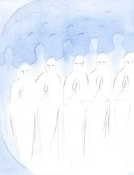 Almas que partiram que foram fiéis, mas agora passam pela purificação, ainda estão em paz, sofrendo com alegria, para serem dignas de Deus, 2001 (w - c no papel)