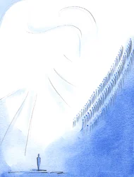 Cada vez que rezamos o "Santo, Santo, Santo Senhor", juntamos nossas vozes aos santos e anjos que oferecem o mesmo louvor no céu, 2003 (w - c no papel)