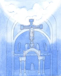 Muito "acima" de nós, nas alturas do Céu, vive o Pai, a Quem louvamos na Missa, por Cristo Seu Filho, 2005 (aguarela sobre papel)