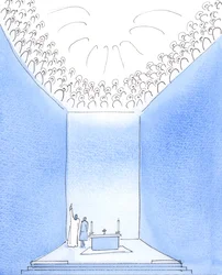 Deus Pai está rodeado no Céu pelos Santos, que partilham a Sua alegria, 2005 (aguarela sobre papel)