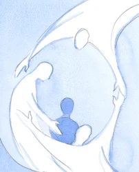 Realizada no abraço de Cristo, a alma volta-se para o Pai do alto, unida no amor do Espírito, e acolhida, 2002 (w - c no papel)
