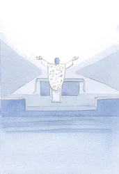 Eu vi Cristo, após a Consagração. Ele estava diante do altar, com as mãos levantadas, orando Suas orações sacerdotais (as nossas também) ao Pai acima., 2001 (w - c no papel)