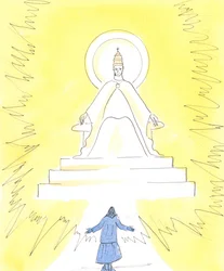 Na fé, podemos ver uma luz resplandecente, no alto da igreja, acima do santuário, 2004 (w - c no papel)