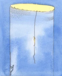 Em intercessão, é como se Deus permitisse que uma pessoa desça em uma corda para resgatar outra pessoa que está presa em um poço profundo no subsolo, 2004 (w - c no papel)