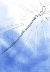 Na vida espiritual, uma escada está à frente, muito íngreme, mas com locais de descanso. No topo está o trono de Deus. O caminho está claro, 2002 (w - c no papel)