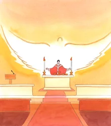 É o Espírito Santo quem está agindo em cada oração que oferecemos, e trabalhando para efetuar a mudança que ocorre na Consagração, quando o pão e o vinho se tornaram o Sagrado Corpo e Sangue de Cristo.