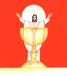 Jesus Cristo, nosso Deus encarnado, está substancialmente presente connosco na Sagrada Eucaristia, 2005 (aguarela sobre papel)