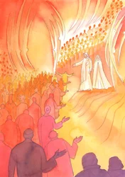 Jesus crucificado espera na porta do céu, com sua mãe Maria e os santos anjos, 2000 (w - c no papel)