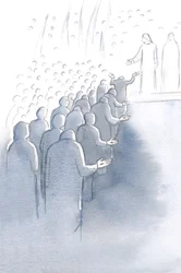 Jesus crucificado espera na porta do céu, com sua mãe Maria e os santos anjos, 2000 (w - c no papel)