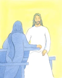Jesus foi revigorado e alegre ao sentar-se com Seus amigos em Betânia, em um silêncio bem-vindo, 2004 (w - c no papel)