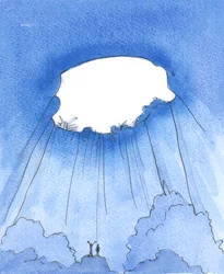 Tal como algumas pessoas podem ficar presas no fundo de uma caverna profunda na selva, também nós ficamos afastados de Deus através do pecado, 2005 (aguarela sobre papel)