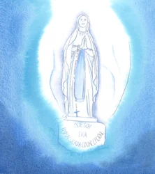 Maria, a Virgem Imaculada Mãe de Cristo, tem uma pureza extraordinária; e nós, que não somos tão puros, precisamos de fazer penitência pelos nossos pecados, bem como de rezar por ajuda e perdão, 2005 (aguarela sobre papel)